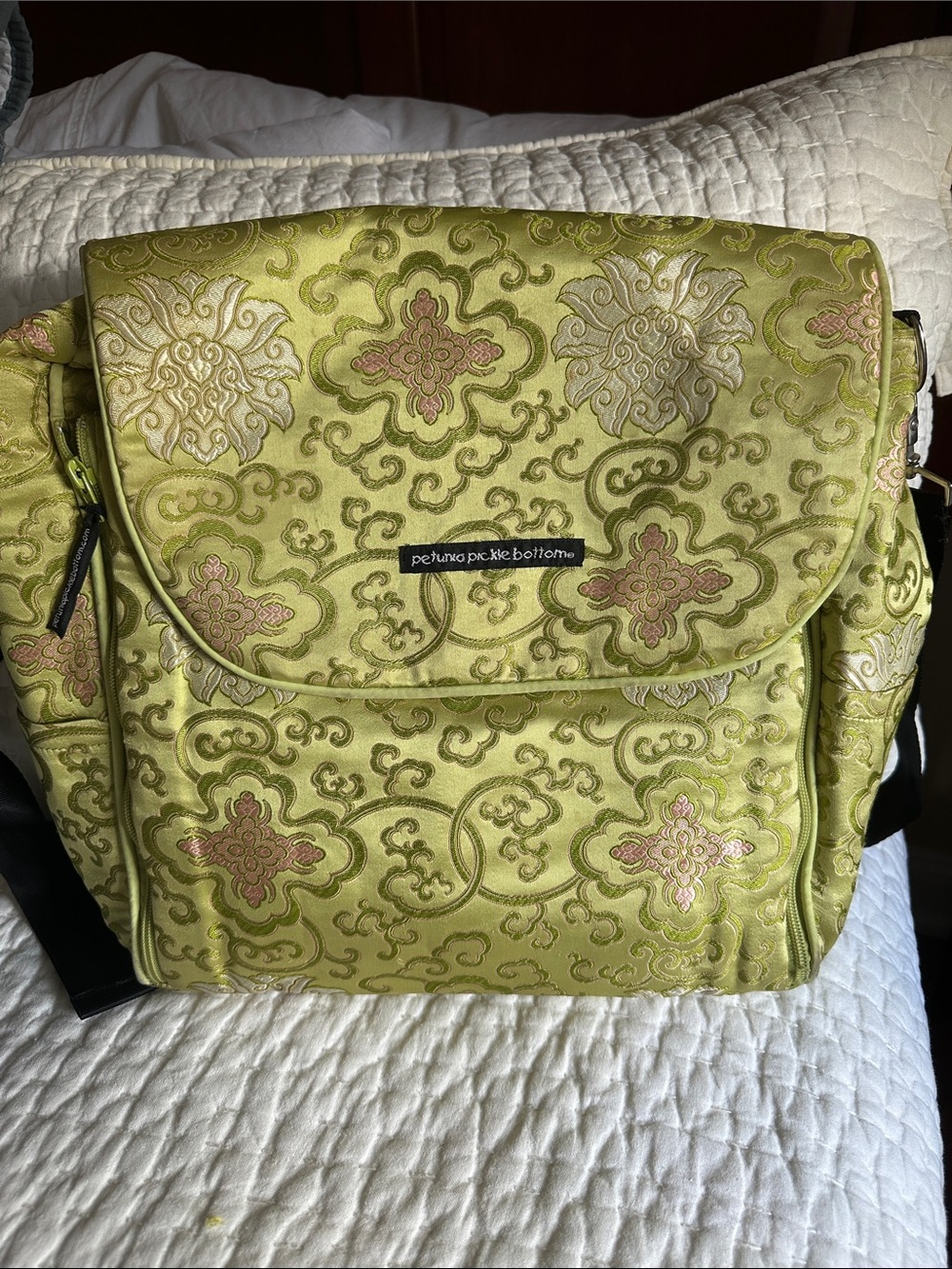 Petunia Pickle Bottom Lime Green Brocade Convertible Backpack